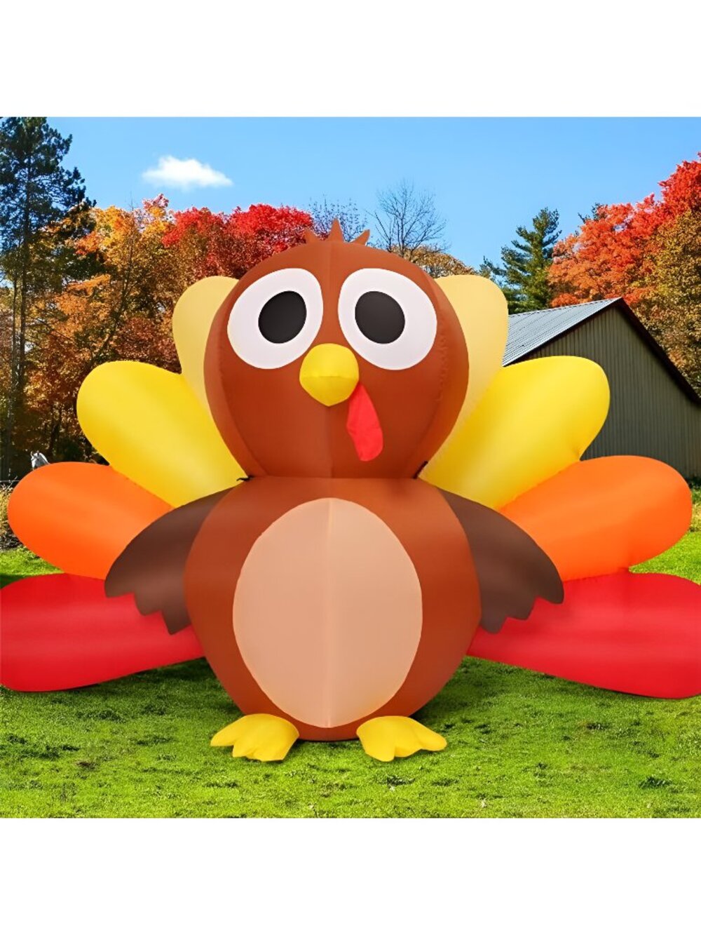 6.7FT Thanksgiving Inflatables Cute Turkey Yard Decor with LEDs
